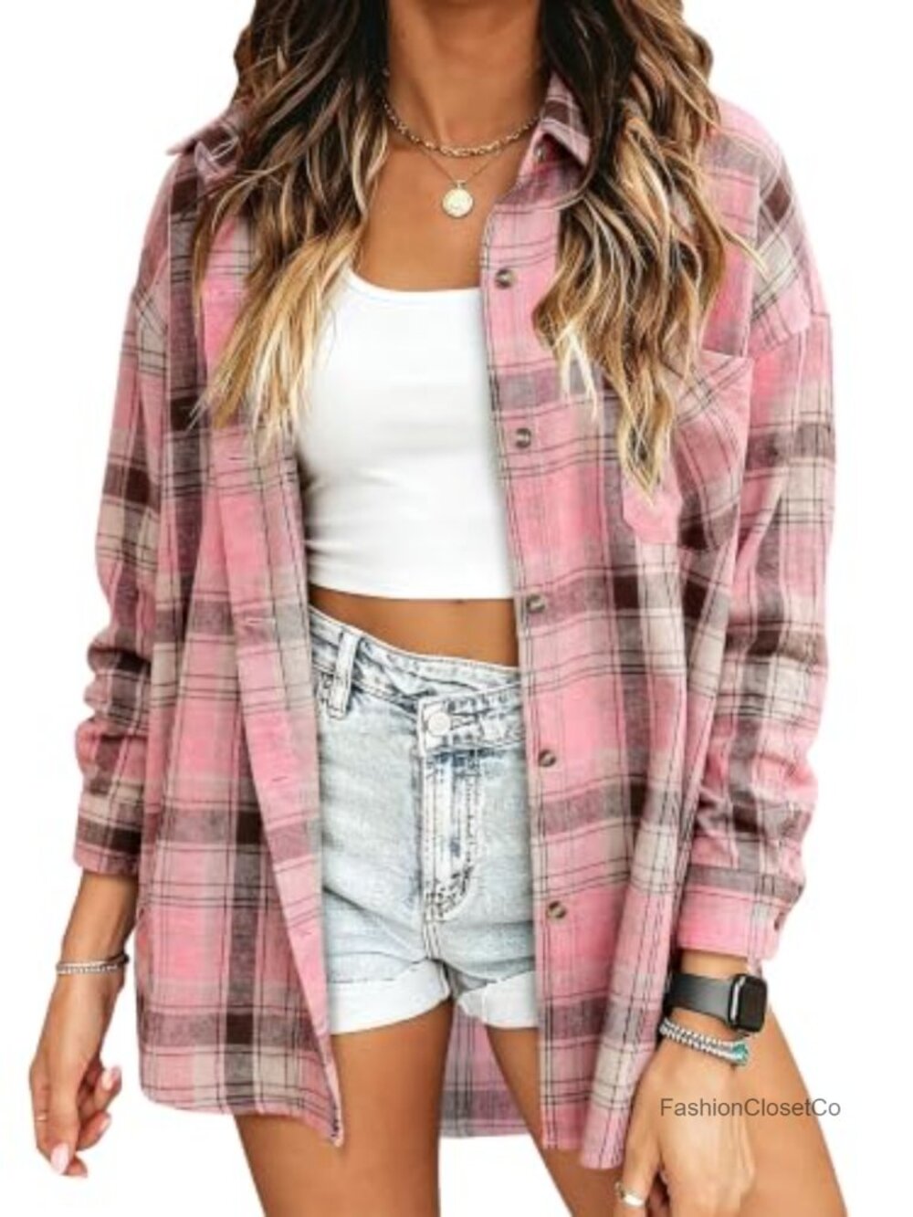 KISSMODA Women's Flannel Button Down Shirt